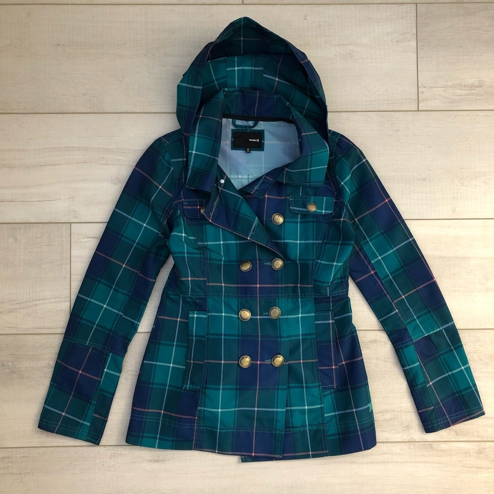 HURLEY Rain Coat Small Green & Blue